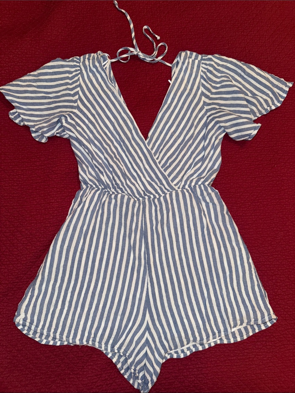 miami Blue & White Striped Romper